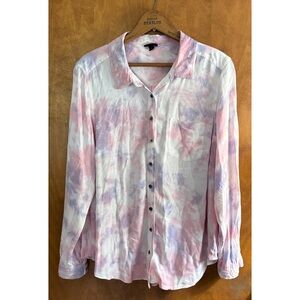 Torrid Pink Purple Pastel Tie Dye Button Down Shirt Goth Office Oversized Boxy
